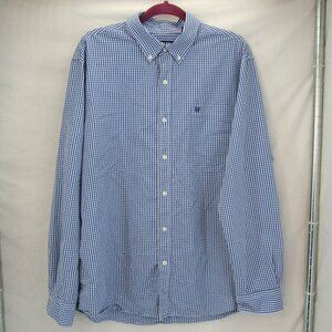 Chaps Men's Stretch Easy Care XXL Blue Check Long Sleeve Button Up Dress Shirt